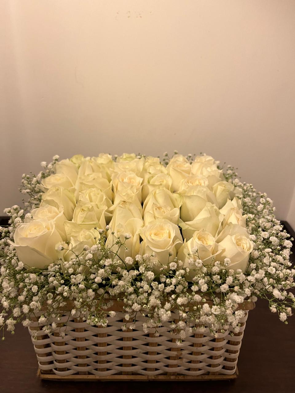 Basket of White Roses